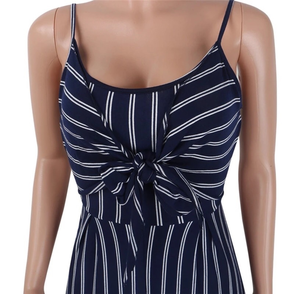 ‼️NEW ARRIVAL‼️ SUMMER BLUE STRIPE BOWTIE JUMPSUIT - Picture 6 of 7